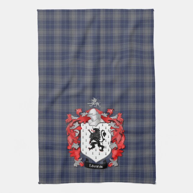 Edwards Family Crest and Tartan Kitchen Towel (Vertical)