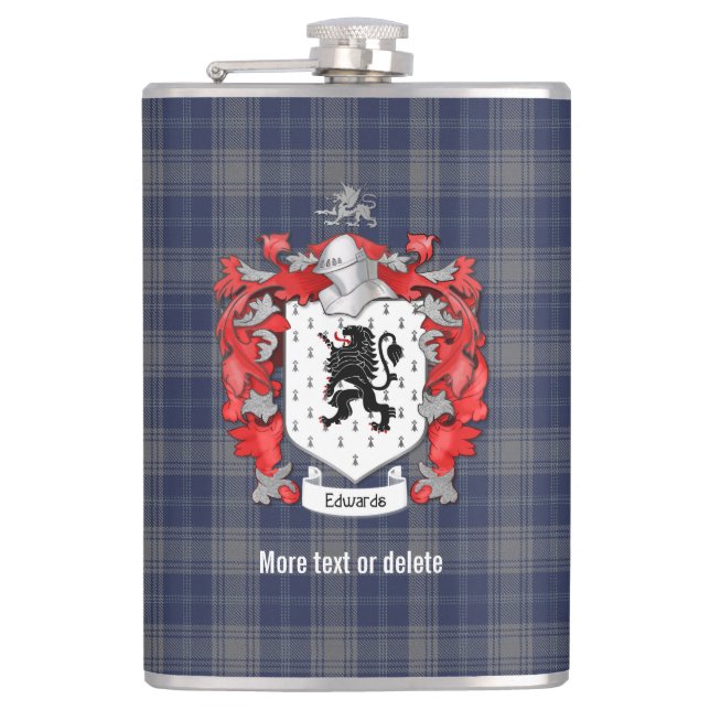 Edwards Family Crest and Tartan Plaid Flask (Front)