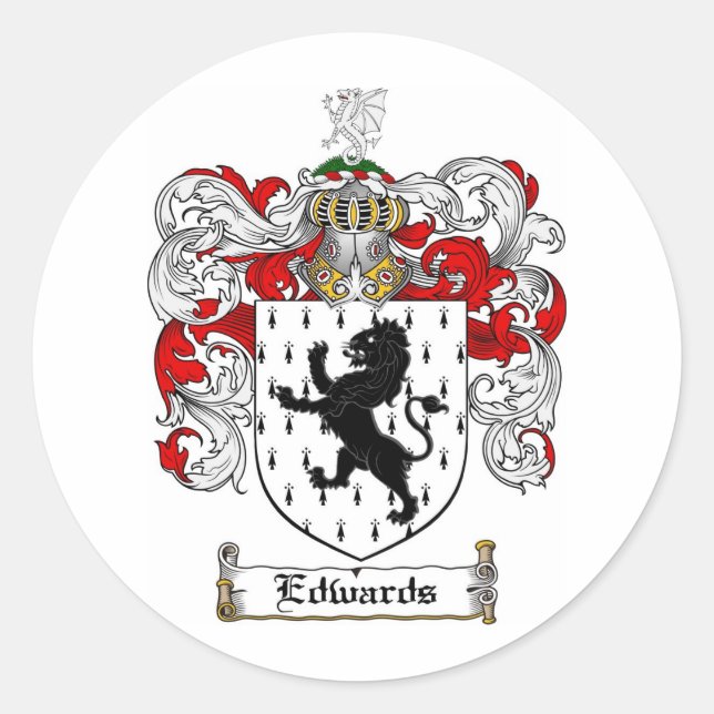 EDWARDS FAMILY CREST -  EDWARDS COAT OF ARMS CLASSIC ROUND STICKER (Front)