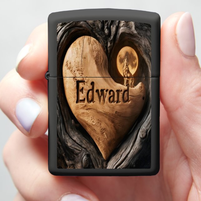  Edward's Moonlit Howl Carved Wooden Heart Zippo Lighter (In Hand)