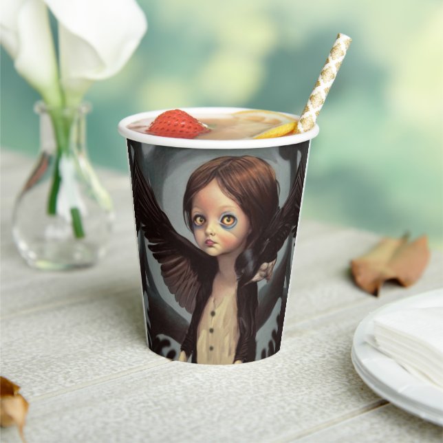 Edwin gothic black bird crow grunge paper cups (Insitu)