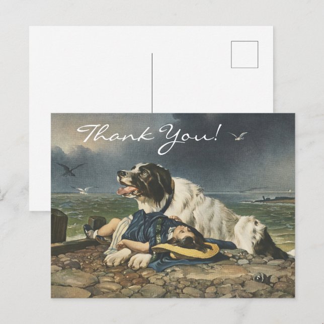 Edwin Landseer Saved,The Dog's Courage,Thank You Postcard (Front/Back)