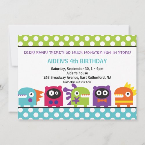 Eeek Rawr Monster Invitation