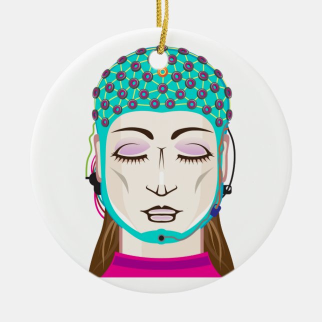 EEG device Mind reading scanning Brain signals Ceramic Ornament (Front)