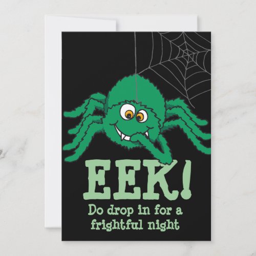 Eek big green spider Halloween party invitation