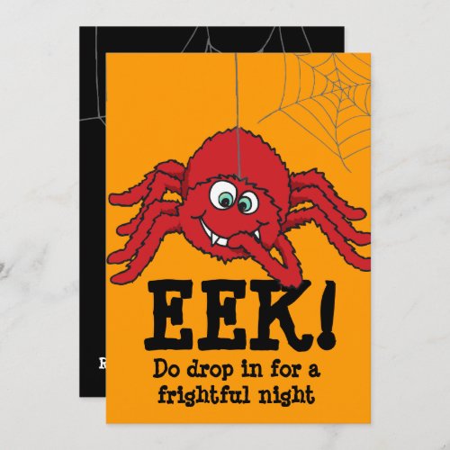 Eek big red spider Halloween party invitation