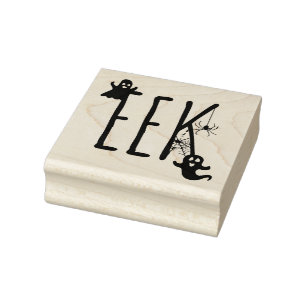 Eek Whimsical Spooky Ghost & Spider Halloween Rubber Stamp