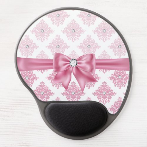 Eelegant Glam Pink Bow Diamonds Damask  Gel Mouse Pad