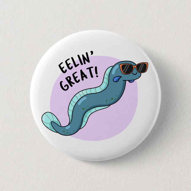 Eelin Great Funny Slippery Eel Pun Button (Front)