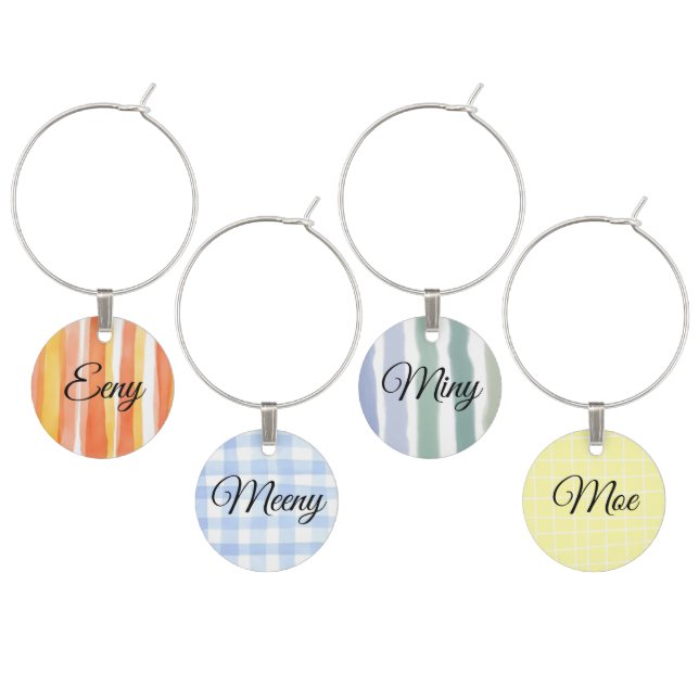 Eeny Meeny Miny Moe – Cute Pastel Party Set Wine Charm (Staggered)