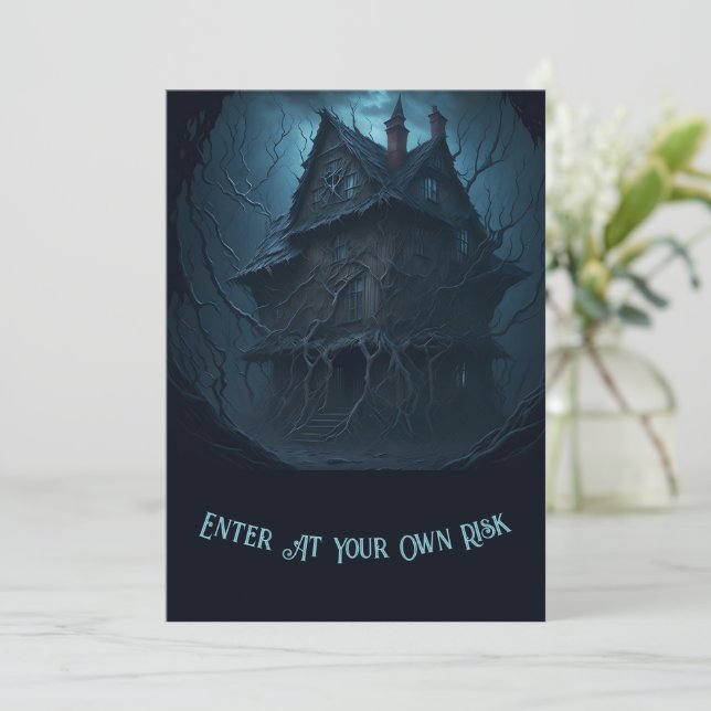 Eerie Abandoned Mansion Halloween Party Invitation (Standing Front)