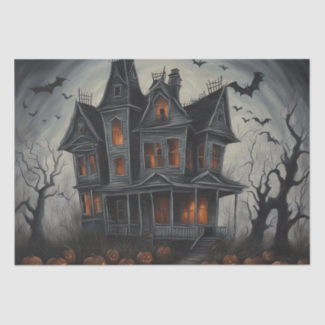 Eerie Abode: Haunted House Painting Decoupage  Tissue Paper (Front)