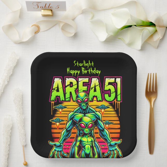 Eerie Aliens Wander Near Area 51 Under Neon Skies Paper Plates (Wedding)