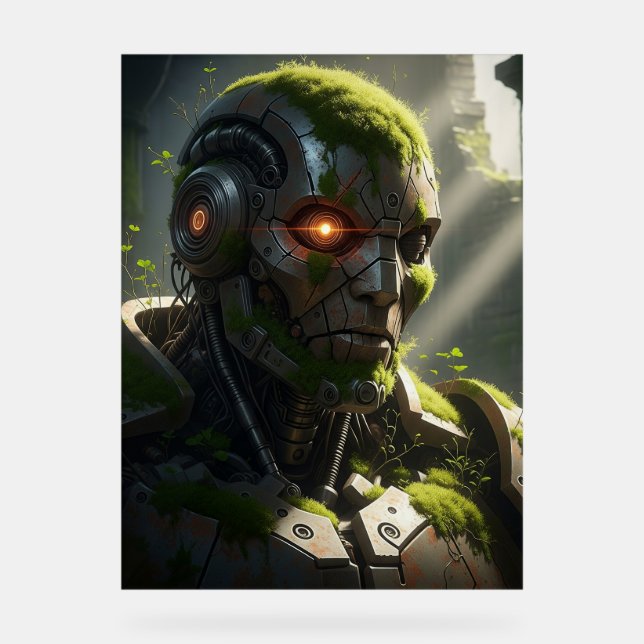 Eerie Android Overgrown Cyberpunk Art Acrylic Sign (Front)