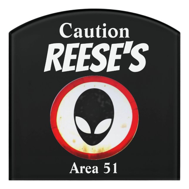 Eerie Area 51 Alien Black White Red Kids Room Sign (Contour Front)