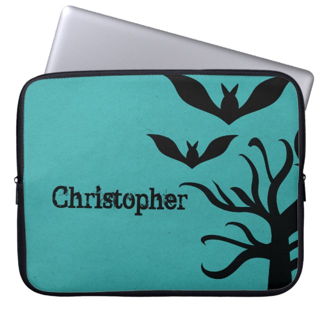 Eerie Bats Electronics Sleeve, Aqua Laptop Sleeve (Front)