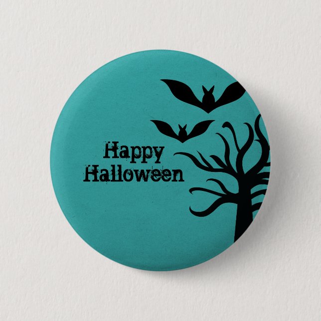 Eerie Bats Halloween Button, Aqua Button (Front)