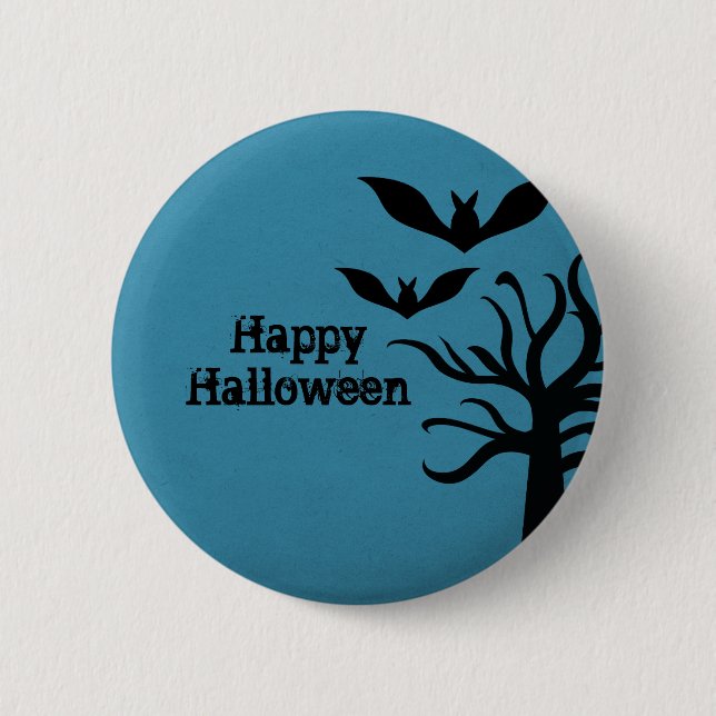 Eerie Bats Halloween Button, Blue Pinback Button (Front)