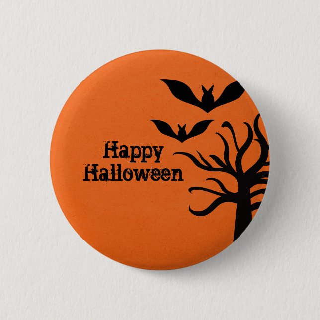 Eerie Bats Halloween Button, Orange Pinback Button (Front)