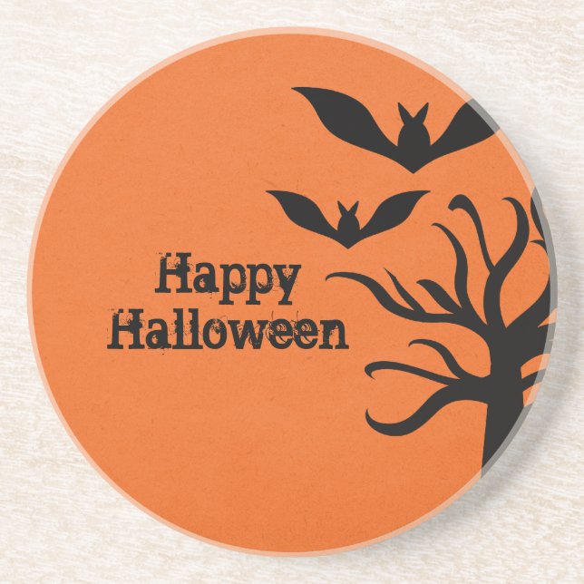 Eerie Bats Halloween Coaster, Orange Sandstone Coaster (Front)