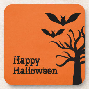 Eerie Bats Halloween Coaster Set, Orange