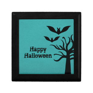 Eerie Bats Halloween Gift Box, Aqua Keepsake Box