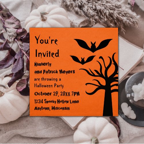 Eerie Bats Halloween Invite Orange Invitation