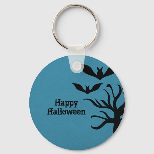 Eerie Bats Halloween Keychain, Blue Keychain (Front)