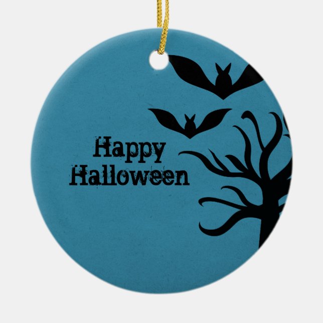 Eerie Bats Halloween Ornament, Blue Ceramic Ornament (Front)