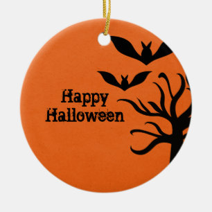 Eerie Bats Halloween Ornament, Orange Ceramic Ornament