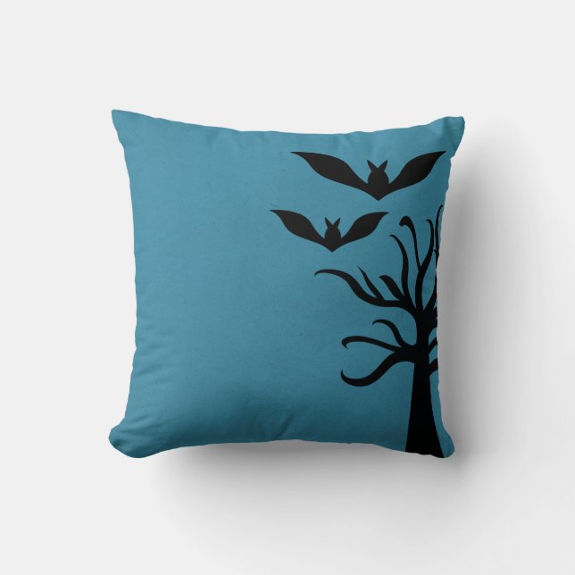 Eerie Bats Halloween Pillow, Blue Throw Pillow (Front)