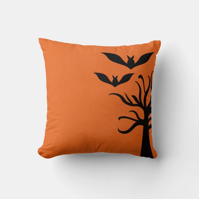 Eerie Bats Halloween Pillow, Orange Throw Pillow (Front)