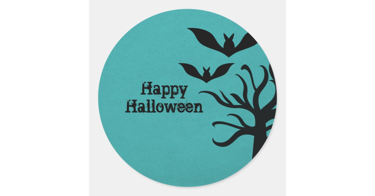 Eerie Bats Halloween Stickers, Aqua Classic Round Sticker | Zazzle