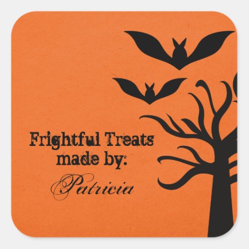 Eerie Bats Halloween Treat Stickers Orange Square Sticker