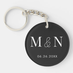 Eerie Black and White Monogram Wedding Keychain