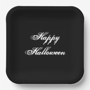 Eerie Black Happy Halloween Paper Plate