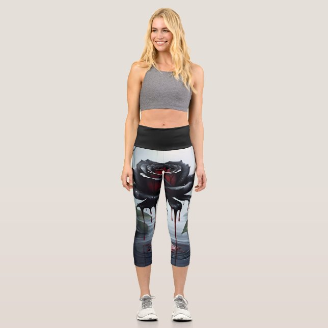 Eerie black rose black capri leggings (Front)