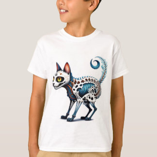Eerie Cat-Skull Fusion - Detailed Artistic T-Shirt