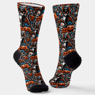 Eerie Cat Skulls Halloween Socks