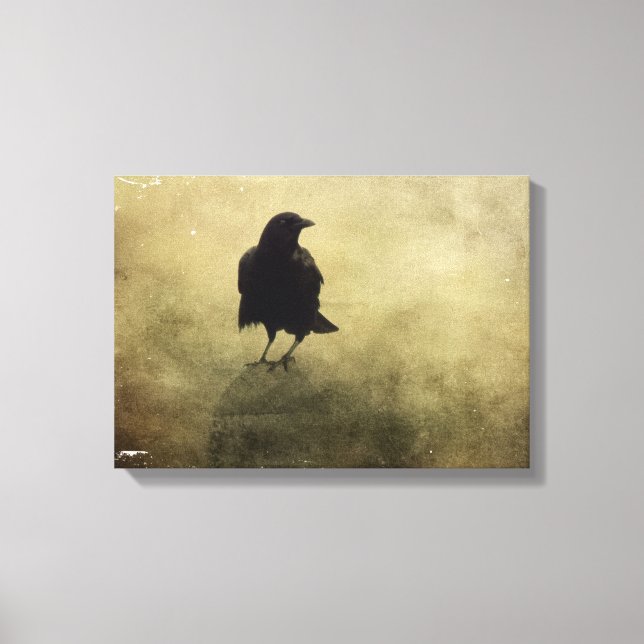 Eerie Crow In Fog Canvas Print (Front)