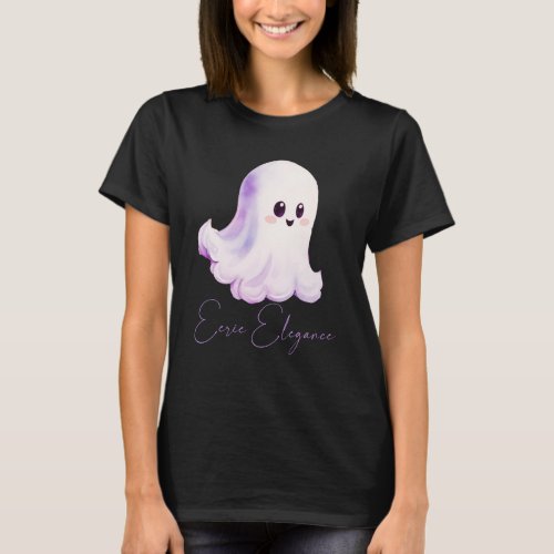 Eerie Elegance Cute Ghost Black Halloween T_Shirt