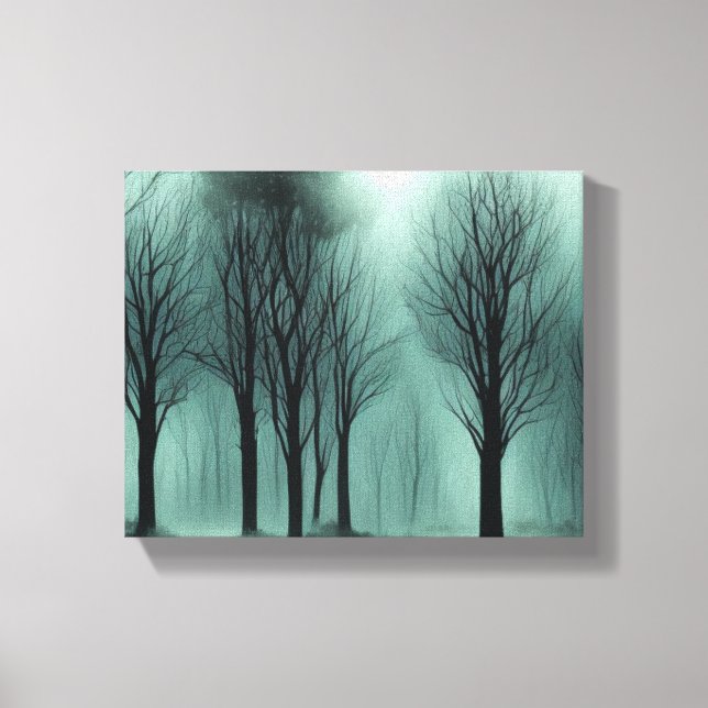 Eerie Enchantment: Moonlight in a Misty Forest Canvas Print (Front)