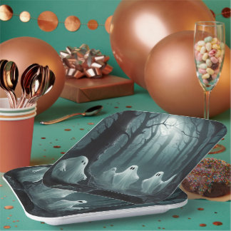 Eerie Ghosts Floating Through a Haunted Forest Paper Plates