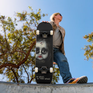 Eerie Gothic Doll with Blood Halloween Skateboard