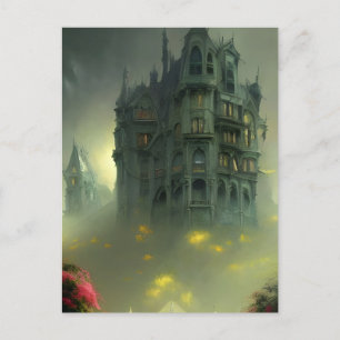 Eerie Gothic Mansion Digital Art Postcard