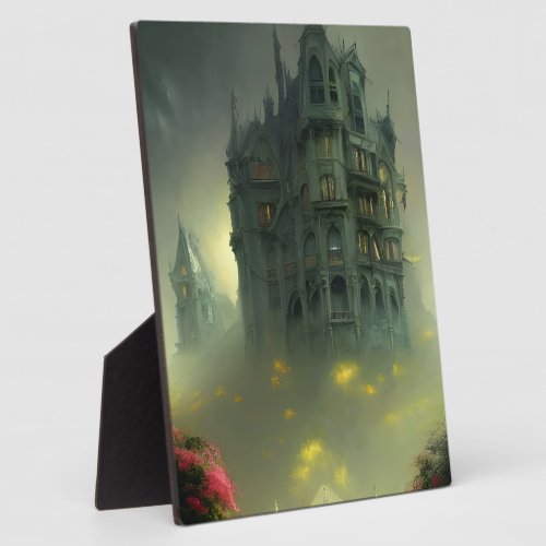 Eerie Gothic Mansion Digital Art Tabletop  Plaque