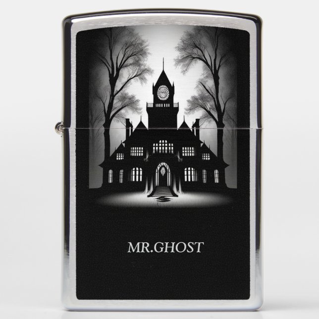 Eerie Gothic Mansion Silhouette Zippo Lighter (Front)