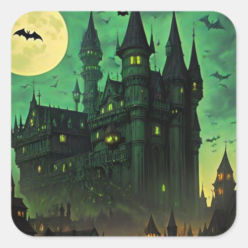 Eerie Halloween Castle Square Sticker