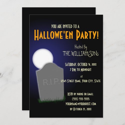 Eerie Halloween Moon and Tombstone Invitation