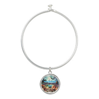 Eerie Halloween Night Watercolor Bangle Bracelet